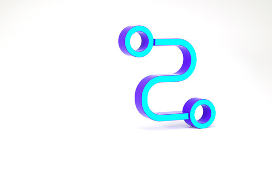 Turquoise Route location icon isolated on white background. Map pointer sign. Concept of path or road. GPS navigator. Minimalism concept. 3d illustration 3D render.