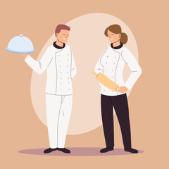 Sticker - man and woman head chefs in uniform