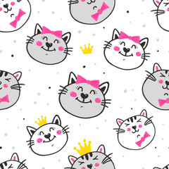 Wall Mural - Childish seamless pattern with cute cats.