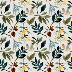 Watercolor green leaves seamless pattern