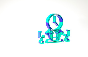 Poster - Turquoise Robot and digital time manager icon isolated on white background. Time management assistance, workflow optimization help. Minimalism concept. 3d illustration 3D render.