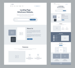 Fototapete - landing page wireframe site design for business. one page web site layout template. modern responsiv
