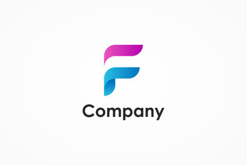Poster - initial letter f logo. purple and blue shape origami style isolated on white background. usable for 