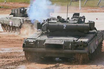 Modern tank at the tank biathlon competition in Alabino near Moscow during the Army-2020 forum