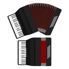 Sticker - Cartoon Color Bayan Accordion Set Flat Design Style. Vector