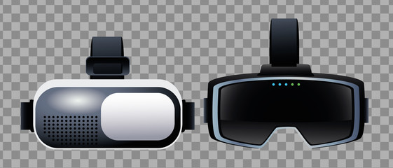 two virtual reality masks accessories with checkered background