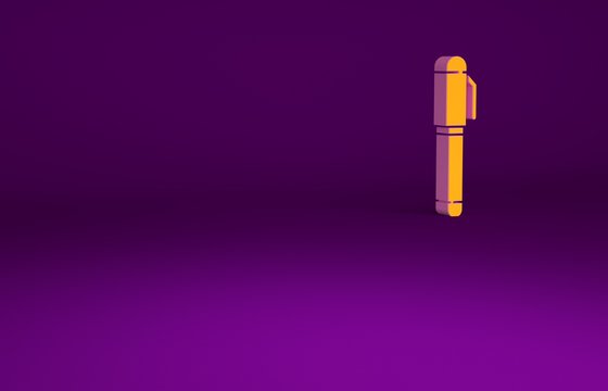 Orange Pen icon isolated on purple background. Minimalism concept. 3d illustration 3D render.