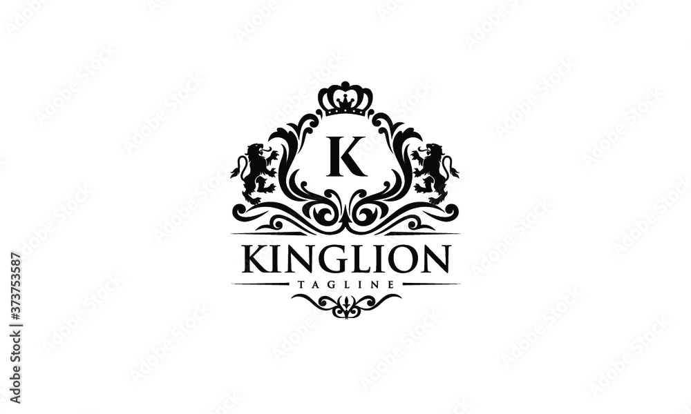 Black Classy Royal Lion Logo on White Background - Fancy Letter Crest ...