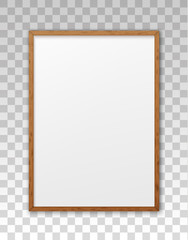 Wall Mural - mockup wood frame photo on wall. mock up wooden picture framed. vertical boarder with shadow. empty 