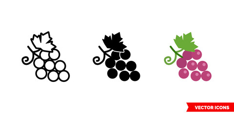 Grape icon of 3 types color, black and white, outline. Isolated vector sign symbol.