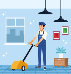 Sticker - housekeeping male worker with Electric Floor Shine