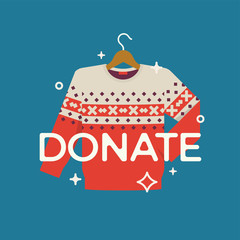 Wall Mural - Vector flat design element on 'Donate Clothes' charity activity. Ideal for social media publications, clothes donation themed web and graphic design