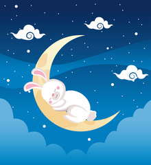 Poster - mid autumn celebration card with rabbit sleeping in crescent moon scene