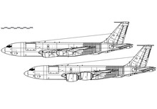Boeing KC-135 Stratotanker. Vector Drawing Of Aerial Refuelling And Transport Aircraft. Side View. Image For Illustration And Infographics.