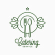 Catering linear logo with plate and fork on white