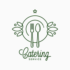 Wall Mural - Catering linear logo with plate and fork on white