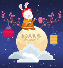 Poster - mid autumn card with rabbit in fullmoon scene