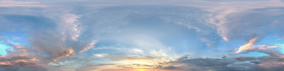 Wall Mural - hdr panorama of sunset sky with clouds without ground, for easy use in 3D graphics and panorama for composites in aerial and ground spherical panoramas as a sky dome.