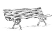 Freehand Drawing Of Old Wooden Park Bench