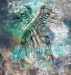 Wall Mural - angel wings on abstract canvas. 3d rendering