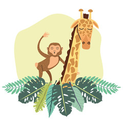 Sticker - monkey and giraffe animal wild in the jungle