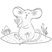 Cartoon Vector Mouse Coloring Page. Fully Editable. Cute Nursery Mouse Illustration On White Background. Ready For Print. Can Be Used For Coloring Book, Sticker, Poster, Print, Fabric, Textile
