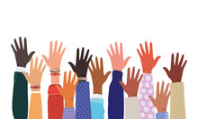 Open Hands Up Of Different Types Of Skins Design, Diversity People Multiethnic Race And Community Theme Vector Illustration