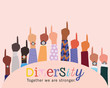 diversity together we are stronger and number one hands up design, people multiethnic race and community theme Vector illustration