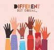 © grgroup - different but equal and diversity skins hands up design, people multiethnic race and community theme Vector illustration