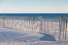 USA, Massachusetts, Nantucket Island. Madaket. Madaket Beach, Sand Fence And Shadows.