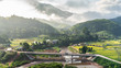 © Sucha Kittiwararat - Aerial view of Sapun Village at sunrise with misty mountain range , Green Tourism at Nan, Thailand