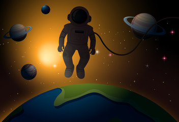 Wall Mural - astronaut in space scene