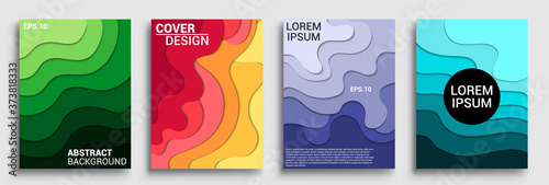 Cuadros en Lienzo Vertical banners templates with 3D abstract sets, Modern abstract background and cover with paper cut style