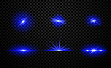 Wall Mural - collection of six different blue light effects with beams and bursts for design elements over a tran