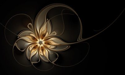 gold fractal flower on black background