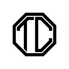 Wall Mural - TC initial monogram logo, octagon shape, black color