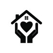 Hands holding house with heart icon vector