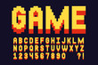 Pixel font Video computer game design 8 bit retro letters and numbers Vector alphabet