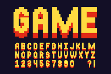 Poster - Pixel font Video computer game design 8 bit retro letters and numbers Vector alphabet