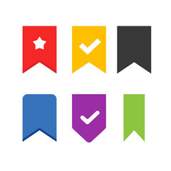 Poster - Bookmark vector icons set label element design isolated flat symbol, book mark starred and checked ui tag pictogram red green blue orange color