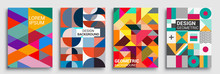 Modern Geometric Abstract Background Covers Sets. Colorful Pattern Geometric Shapes Composition, Vector Illustration.
