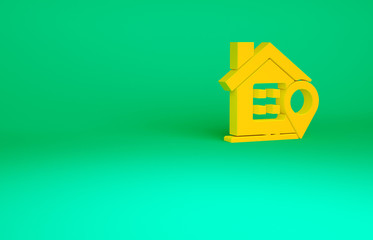 Sticker - Orange Map pointer with house icon isolated on green background. Home location marker symbol. Minimalism concept. 3d illustration 3D render.