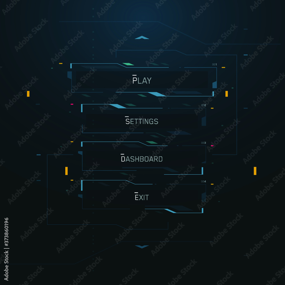 Cyberpunk Style Futuristic Game Main Menu FUI Vector Interface Stock ...