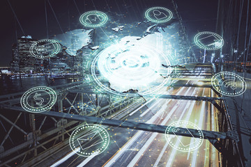 Aufkleber - Multi exposure of social network theme drawing and cityscape background. Concept of people connecton.