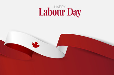 Canada Labour Day banner. Canadian waving ribbon flag background. National workers holiday concept. Vector illustration.