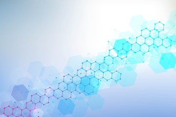 Leinwandbilder - Modern futuristic background of the scientific hexagonal pattern. Virtual abstract background with particle, molecule structure for medical, technology, chemistry, science. Social network