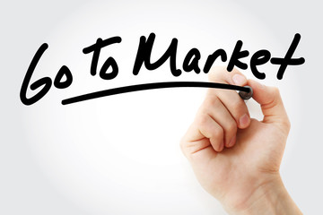 Aufkleber - Go To Market text with marker, business concept background