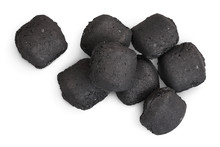 Bbq Charcoal Briquette Isolated On White Background With Clipping Path And Full Depth Of Field. Top View. Flat Lay