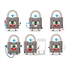 Canvas Print - Doctor profession emoticon with lock cartoon character