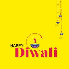 Wall Mural - Happy Diwali Banner, Indian Hindu Festival of Lights